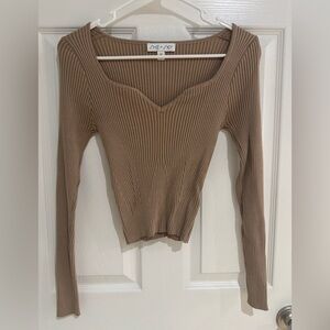 Stretchy Ribbed Brown Long Sleeve Top